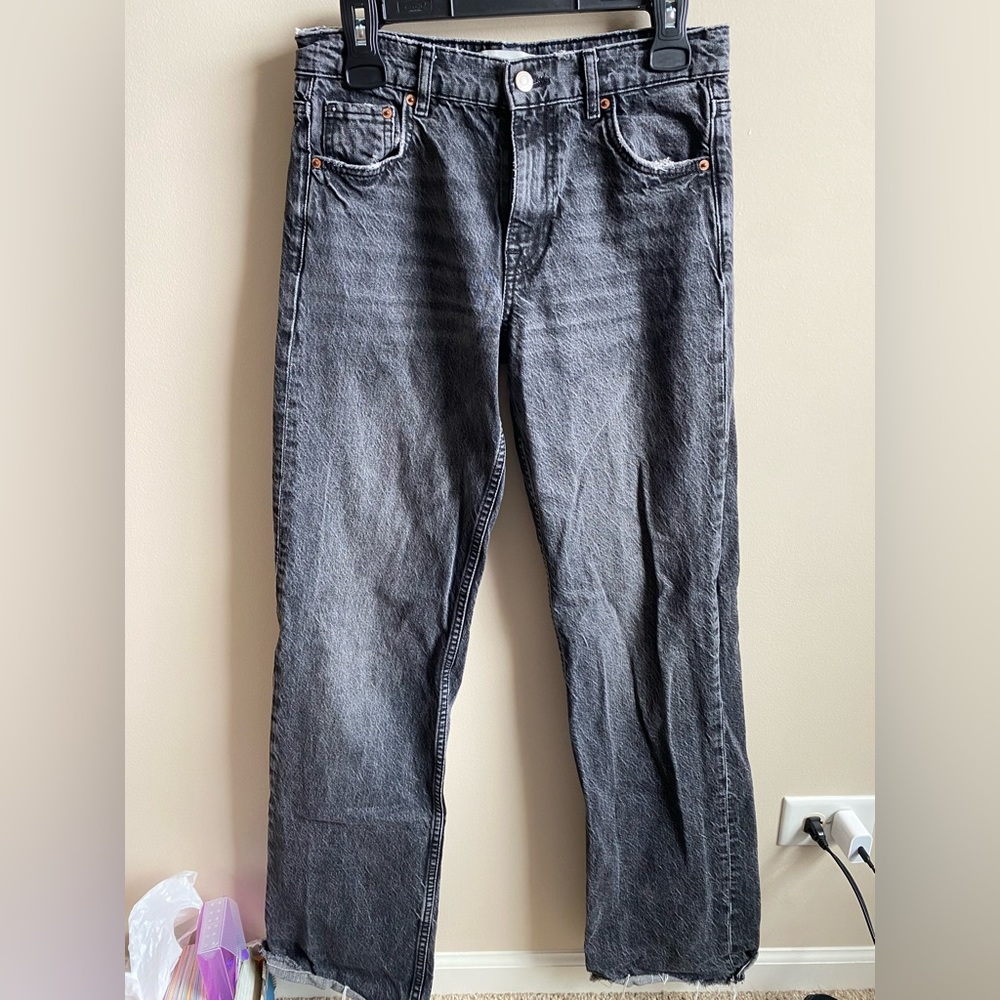 Zara black/gray distressed boot cut jeans